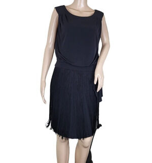 Manoukian Black Fringe Hem Sleeveless Dress